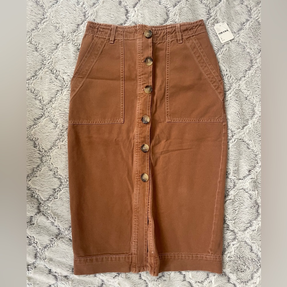 Free People brown denim midi skirt